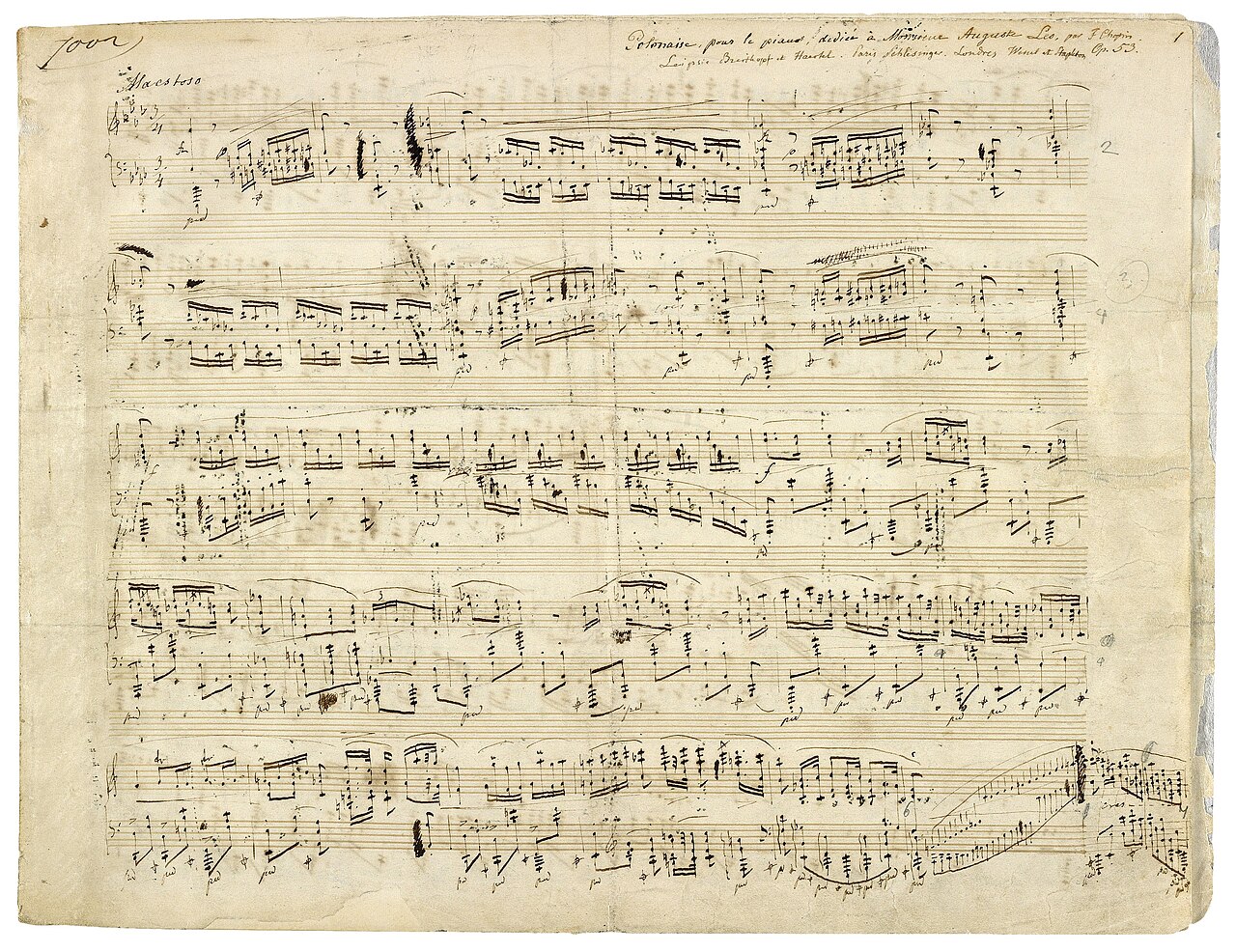 Шопен, автограф Полонеза ля-бемоль мажор, op. 53, 1842